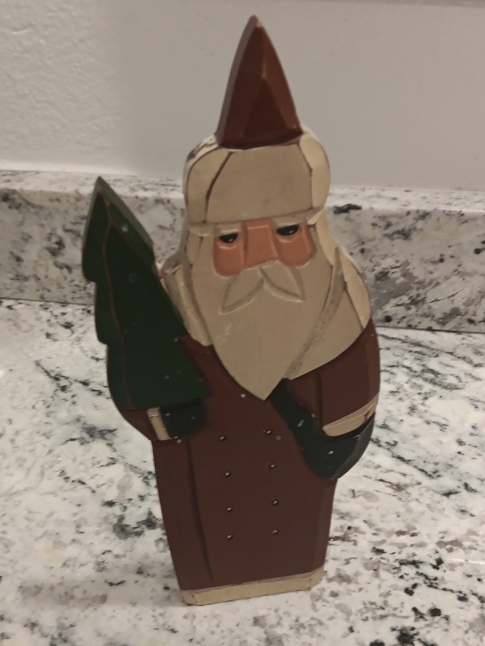 Rustic Brown and Green Wooden Santa Holiday Figurine
